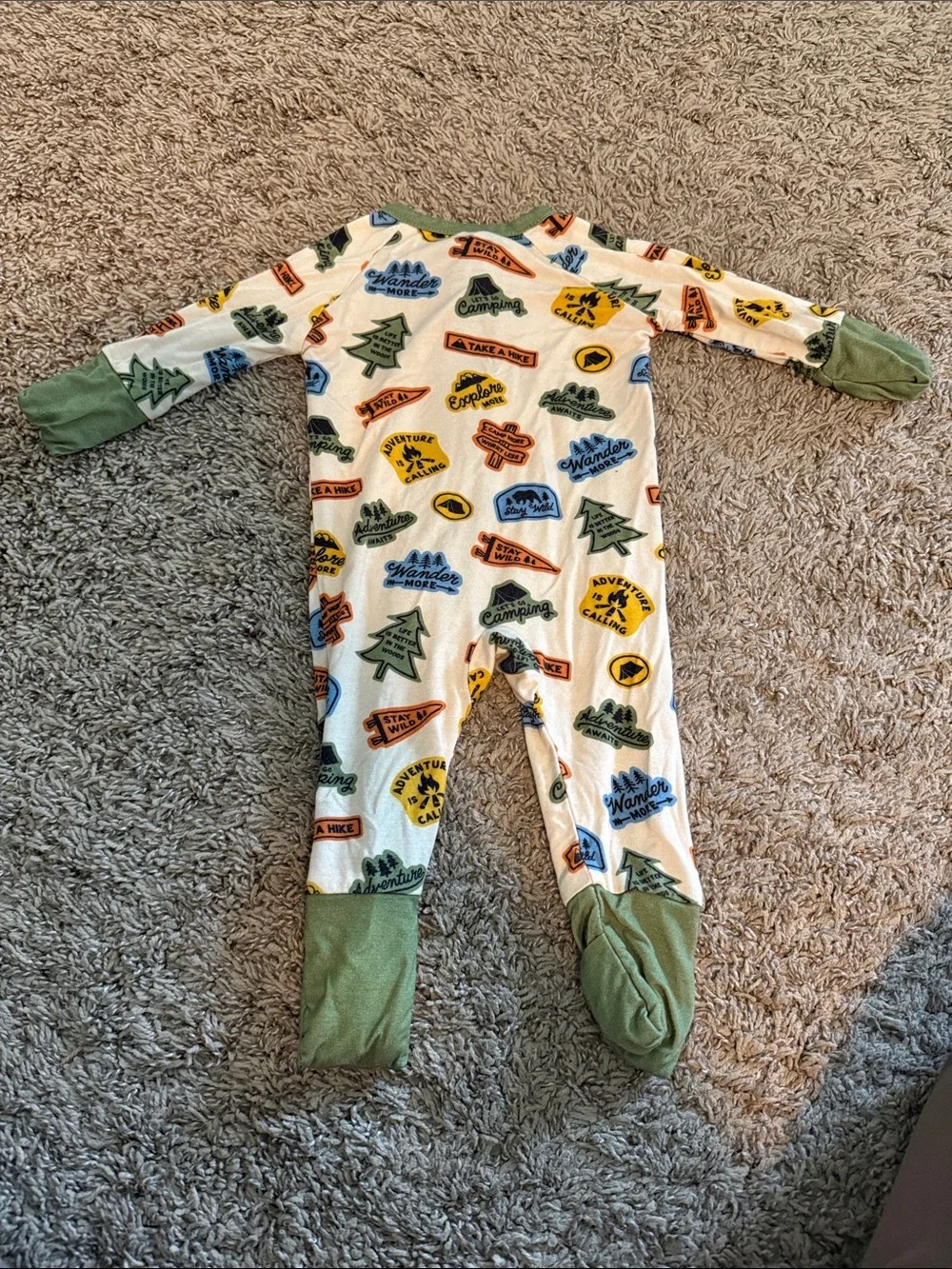 Green Trim Kids Adventure Print Footed One-Piece